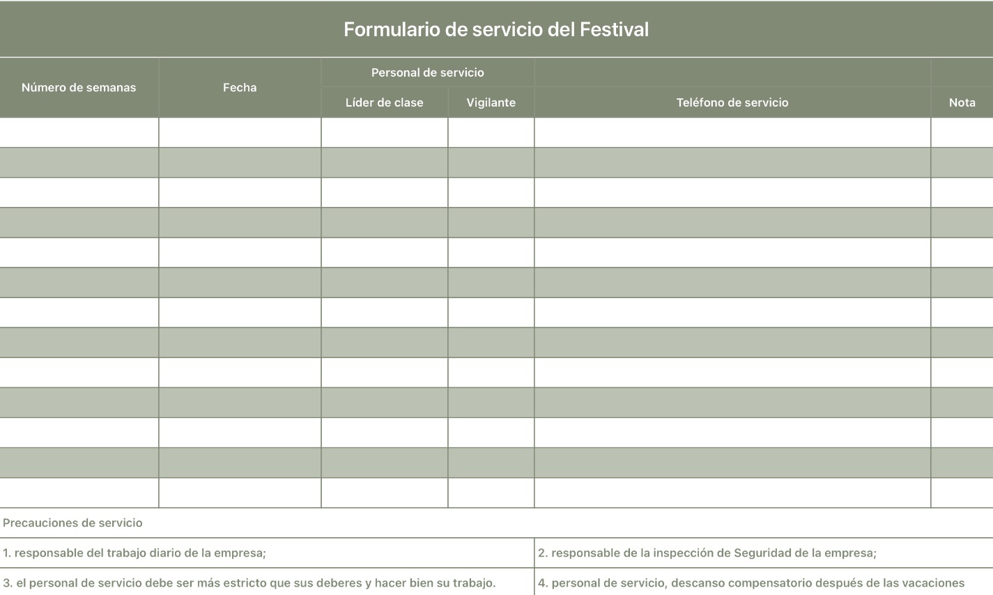 Formulario de servicio del Festival